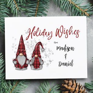 Holiday Wishes Rustic Gnomes in Red Buffalo Plaid Postcard