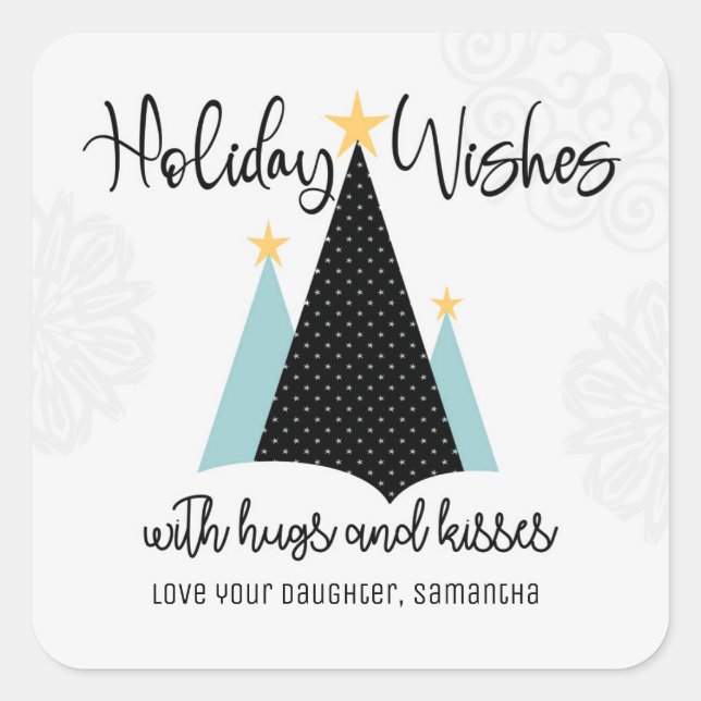 Holiday Wishes with Hugs and Kisses Sticker Tag (Front)