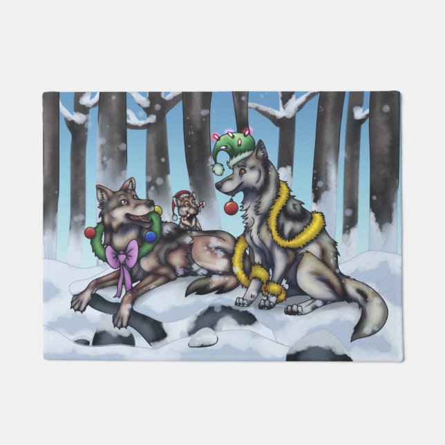 Holiday Wolves Doormat (Front)