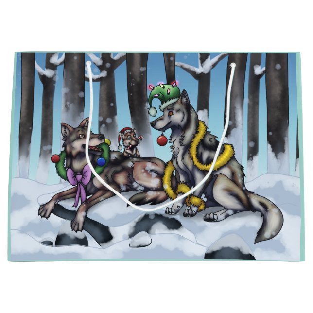 Holiday Wolves Large Gift Bag (Front)