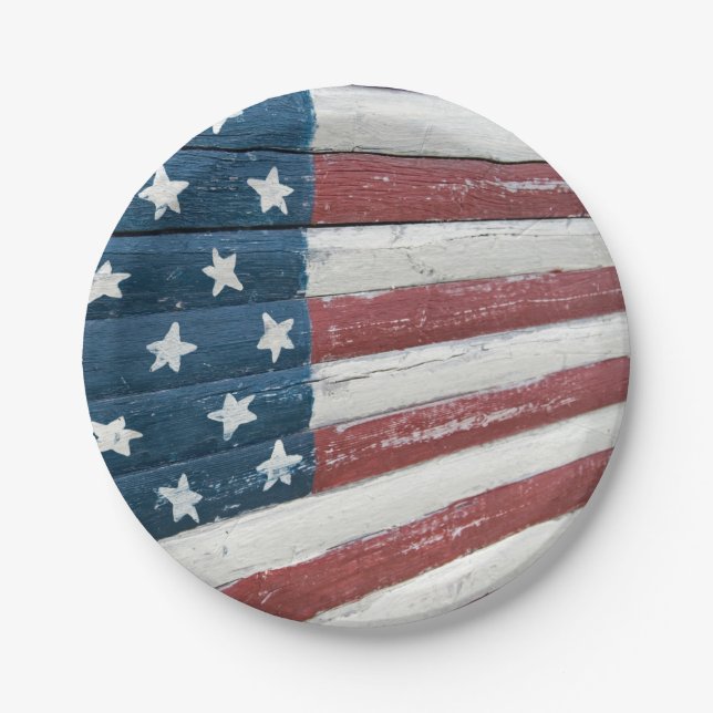 Holiday Wooden American Flag Paper Plate (Front)