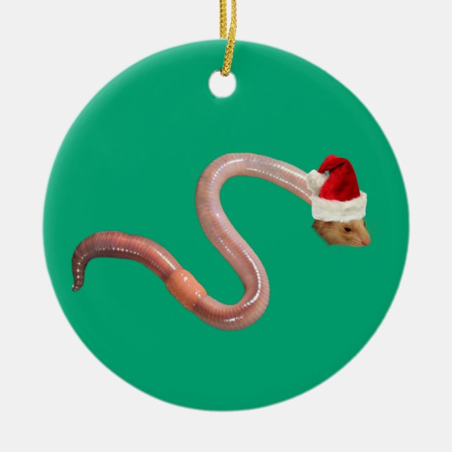 Holiday worm ceramic ornament (Front)