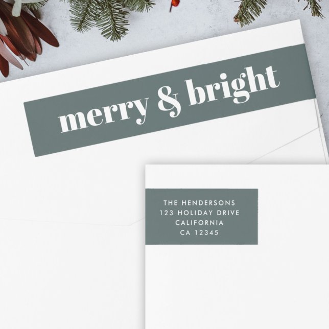 Holiday Wrap Around Labels | Christmas Stickers (“Merry & Bright” envelope wrap address label by Guava for your festive mail)