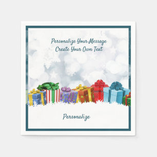 Holiday Wrapped Christmas Presents Personalise Napkin