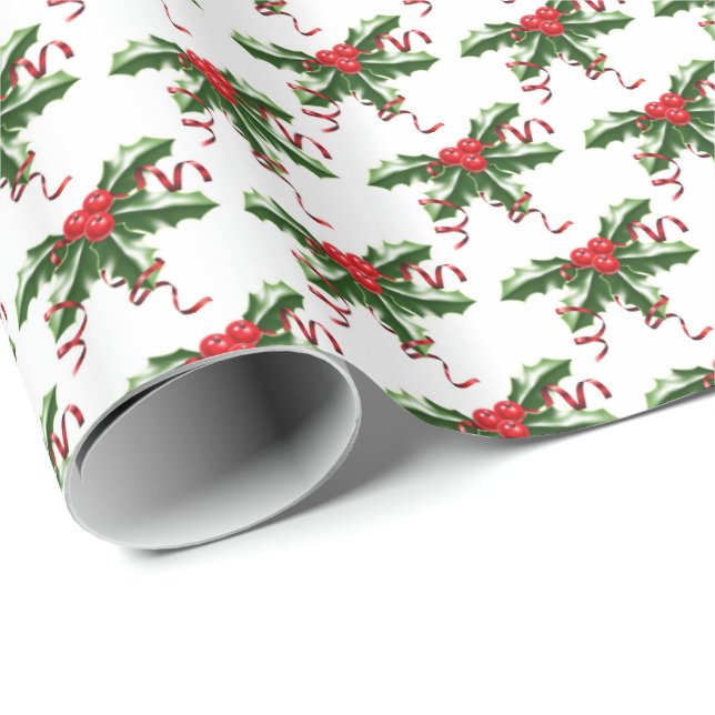 Holiday Wrapping Paper-Holly Paper (Roll Corner)