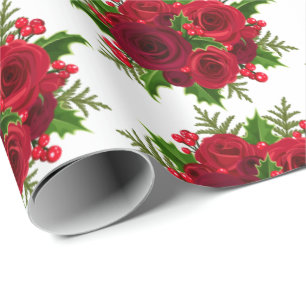 Holiday Wrapping Paper-Red Roses Wrapping Paper