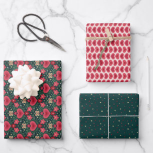Holiday Wrapping Paper Set – Hearts, Flowers, Dots
