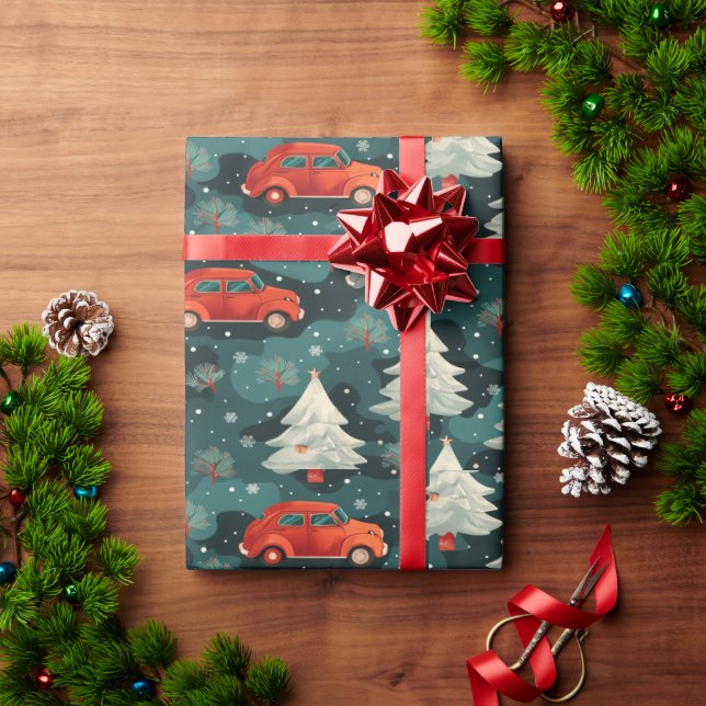 Holiday wrapping paper with cars and trees (Holiday Gift)