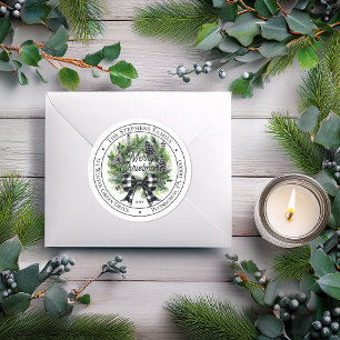 Holiday Wreath Bow Merry Christmas Return Address Classic Round Sticker