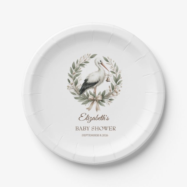  Holiday Wreath Bow Stork Paper Plate (Front)