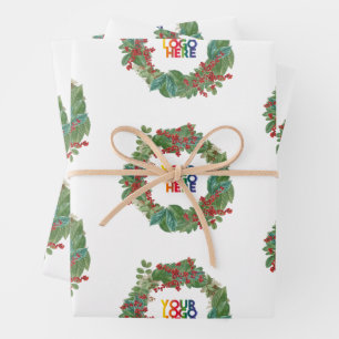 Holiday Wreath Business Logo Christmas  Wrapping Paper Sheet