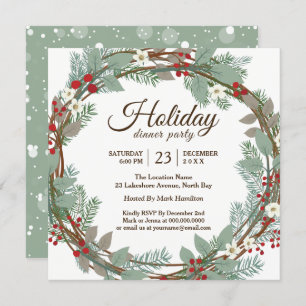 Holiday Wreath Christmas Dinner Party Invitation