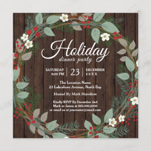 Holiday Wreath Christmas Dinner Party Invitation