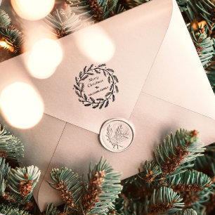 Holiday Wreath Christmas Greetings Rubber Stamp