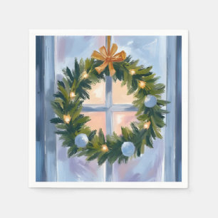 Holiday Wreath Christmas Watercolor Napkin