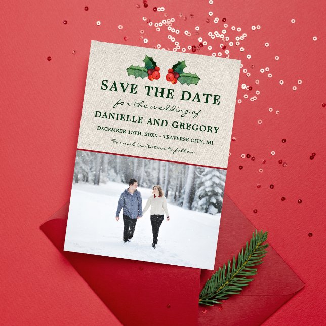 Holiday Wreath Christmas Wedding Save The Date (Creator Uploaded)
