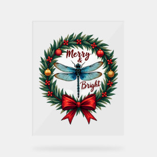 Holiday Wreath Dragonfly Acrylic Sign