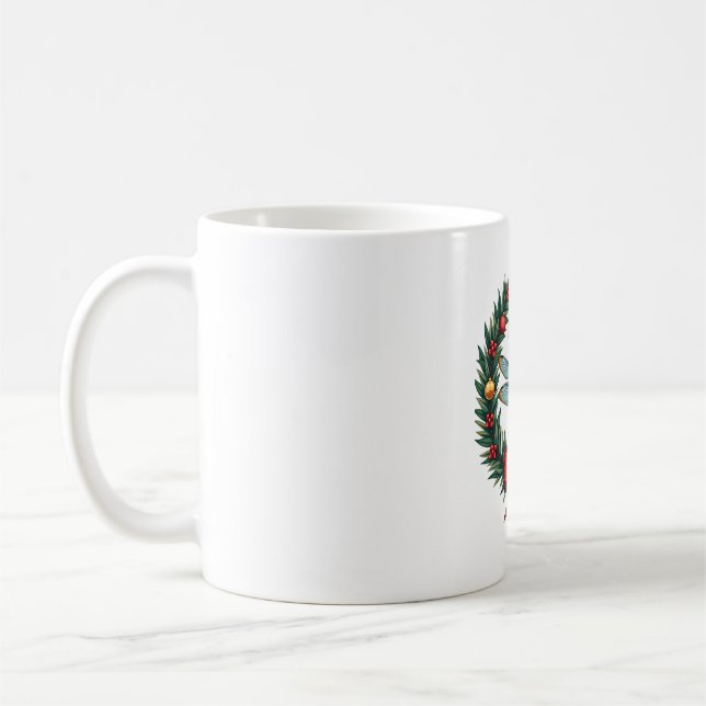 Holiday Wreath Dragonfly Coffee Mug (Left)