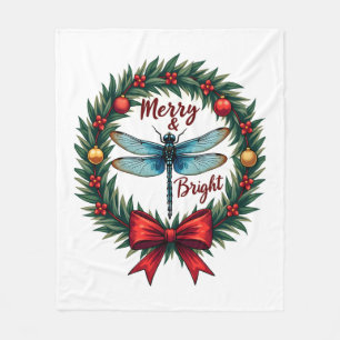 Holiday Wreath Dragonfly Fleece Blanket