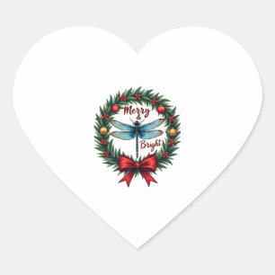 Holiday Wreath Dragonfly Heart Sticker