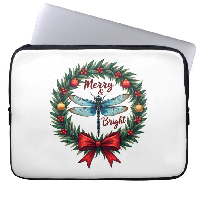 Holiday Wreath Dragonfly Laptop Sleeve (Front)