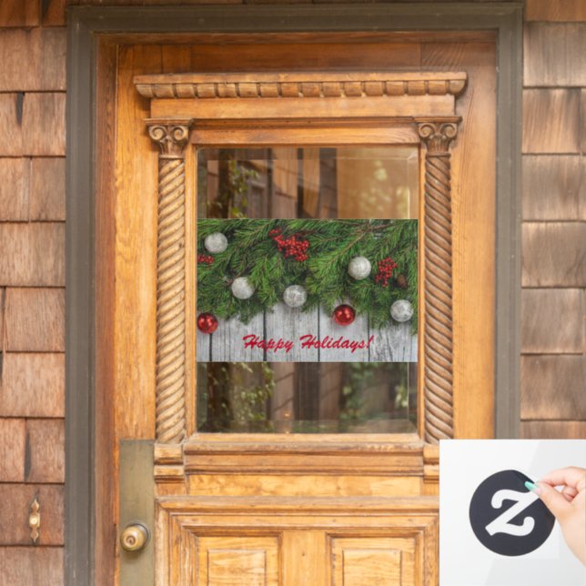 Holiday Wreath Greenery and Ornaments Window Cling (Home Door)