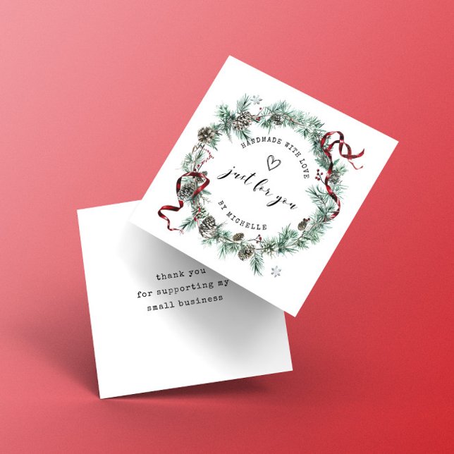 Holiday Wreath Handmade With Love Script Thank You Enclosure Card (Creator Uploaded)