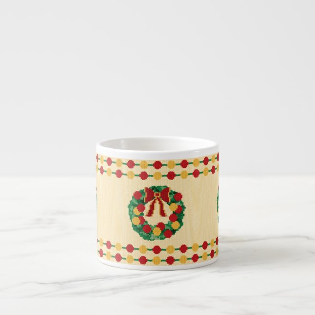 Holiday Wreath Knit Espresso Cup (Front)