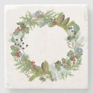 Holiday Wreath Marble Stone Coaster
