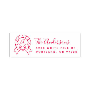 Holiday Wreath Monogram Return Address Self-inking Stamp