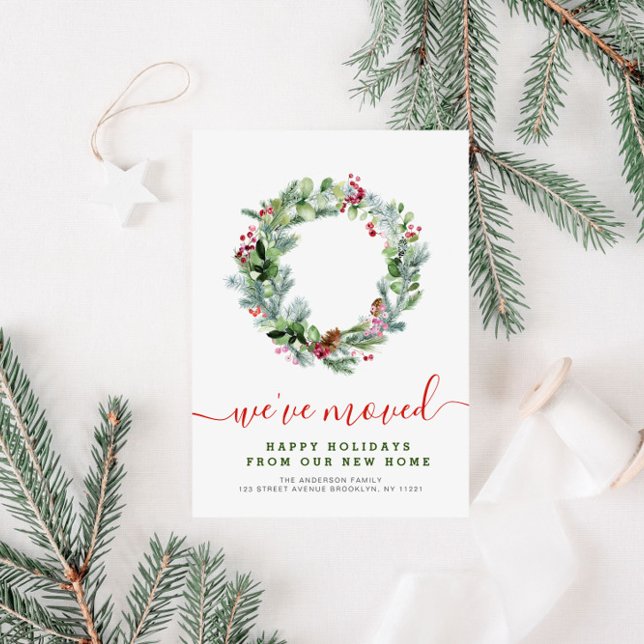 holiday wreath Moving New Home announcement Postcard (Creator Uploaded)
