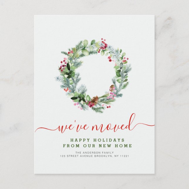 holiday wreath new address  postcard (Front)