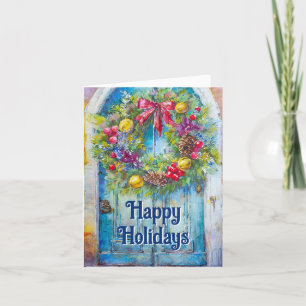 Holiday Wreath on Old Door Card