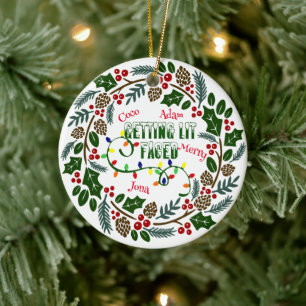 Holiday Wreath Ornament, Get Lit Christmas Ceramic Ornament