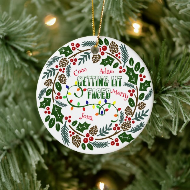 Holiday Wreath Ornament, Get Lit Christmas  Ceramic Ornament (Tree)