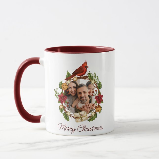 Holiday wreath photo gift  mug (Left)