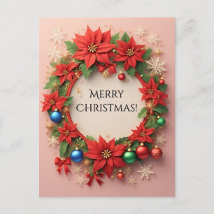 Holiday Wreath 🎄✨ Poinsettia Baubles Golden Glow Postcard