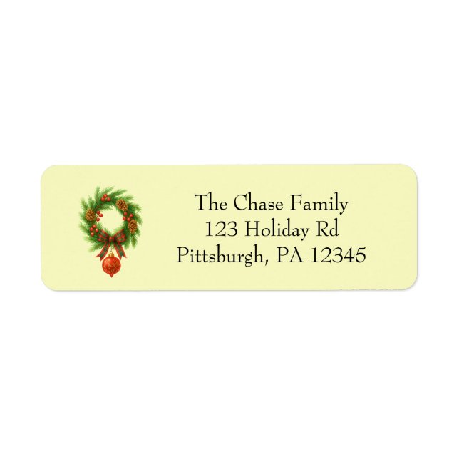 Holiday Wreath return address Return Address Label (Front)