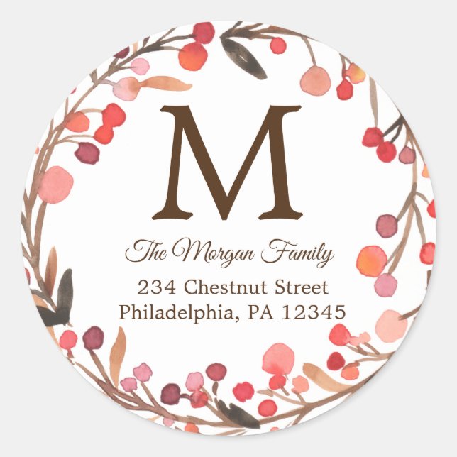 Holiday Wreath Return Address Sticker (Front)