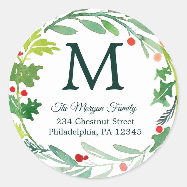 Holiday Wreath Return Address Sticker (Front)