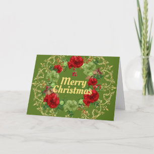 Holiday Wreath with Gold Border Card