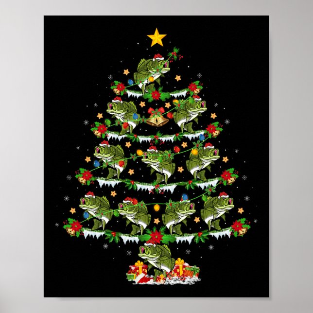 Holiday Xmas Lighting Santa Bass Fish Christmas Tr Poster (Front)