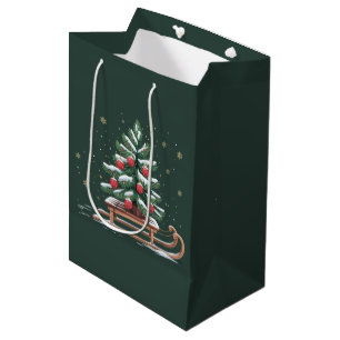 Holiday Xmas Tree Sleigh Winter Holiday Snowflakes Medium Gift Bag