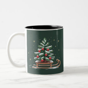 Holiday Xmas Tree Sleigh Winter Holiday Snowflakes Two-Tone Coffee Mug