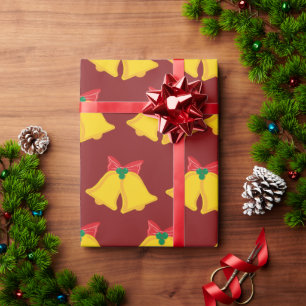 Holiday Yellow Bells with Red Bow Christmas Gift  Wrapping Paper