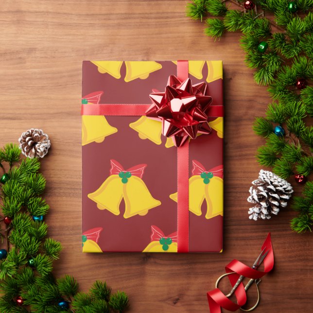 Holiday Yellow Bells with Red Bow Christmas Gift  Wrapping Paper (Holiday Gift)