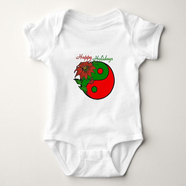 Holiday Yin Yang Poinsettia Green Red Baby Bodysuit (Front)