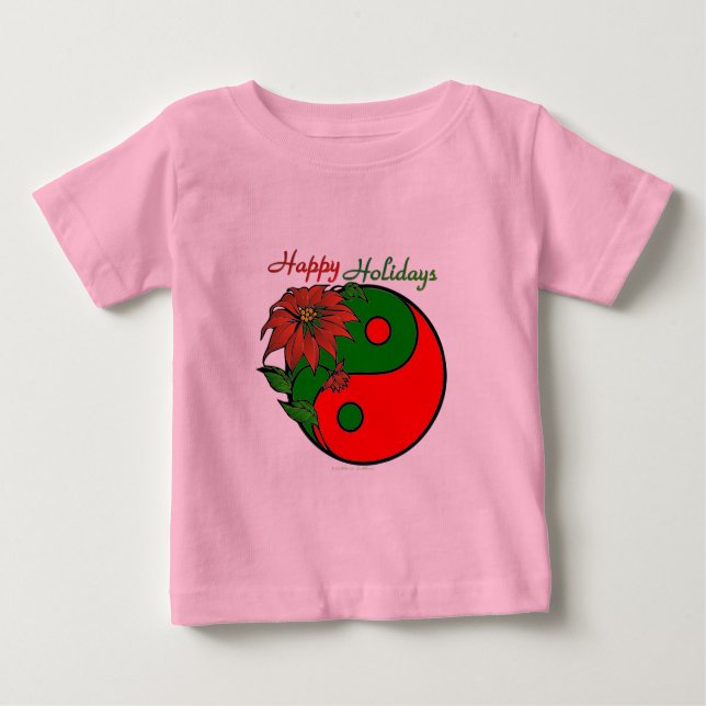 Holiday Yin Yang Poinsettia Green Red Baby T-Shirt (Front)