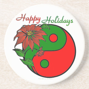 Holiday Yin Yang Poinsettia Green Red Coaster