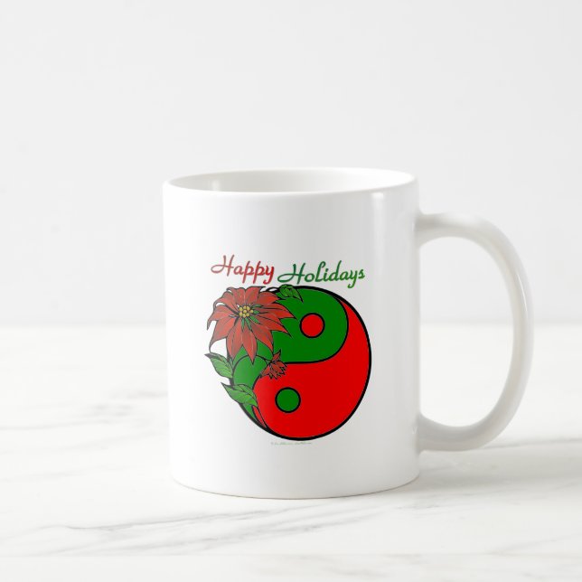 Holiday Yin Yang Poinsettia Green Red Coffee Mug (Right)